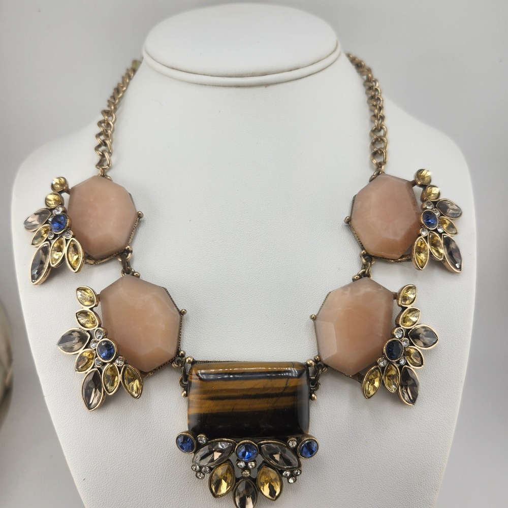 Statement Necklace Tiger Eye Gemstone‎ Multigem Boho Gold Tone